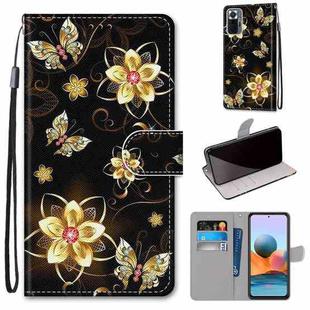 For Xiaomi Redmi Note 10 Pro Max / Note 10 Pro Coloured Drawing Cross Texture Horizontal Flip PU Leather Case with Holder & Card Slots & Wallet & Lanyard(Gold Diamond Butterfly)