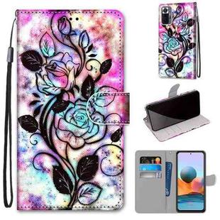 For Xiaomi Redmi Note 10 Pro Max / Note 10 Pro Coloured Drawing Cross Texture Horizontal Flip PU Leather Case with Holder & Card Slots & Wallet & Lanyard(Color Bottom Hollow Flower)