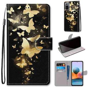 For Xiaomi Redmi Note 10 Pro Max / Note 10 Pro Coloured Drawing Cross Texture Horizontal Flip PU Leather Case with Holder & Card Slots & Wallet & Lanyard(Golden Butterfly Group)