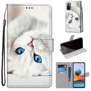 For Xiaomi Redmi Note 10 Pro Max / Note 10 Pro Coloured Drawing Cross Texture Horizontal Flip PU Leather Case with Holder & Card Slots & Wallet & Lanyard(White Kitten)