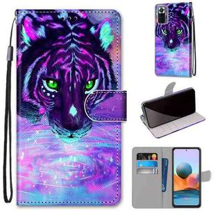 For Xiaomi Redmi Note 10 Pro Max / Note 10 Pro Coloured Drawing Cross Texture Horizontal Flip PU Leather Case with Holder & Card Slots & Wallet & Lanyard(Tiger Drinking Water)