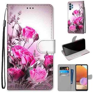 For Samsung Galaxy A32 4G / A32 Lite Coloured Drawing Cross Texture Horizontal Flip PU Leather Case with Holder & Card Slots & Wallet & Lanyard(Wild Rose)