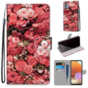 For Samsung Galaxy A32 4G / A32 Lite Coloured Drawing Cross Texture Horizontal Flip PU Leather Case with Holder & Card Slots & Wallet & Lanyard(Pink Rose Garden)