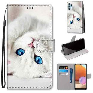 For Samsung Galaxy A32 4G / A32 Lite Coloured Drawing Cross Texture Horizontal Flip PU Leather Case with Holder & Card Slots & Wallet & Lanyard(White Kitten)