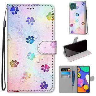 For Samsung Galaxy F62 / M62 Coloured Drawing Cross Texture Horizontal Flip PU Leather Case with Holder & Card Slots & Wallet & Lanyard(Footprint Water Drops)