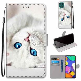 For Samsung Galaxy F62 / M62 Coloured Drawing Cross Texture Horizontal Flip PU Leather Case with Holder & Card Slots & Wallet & Lanyard(White Kitten)