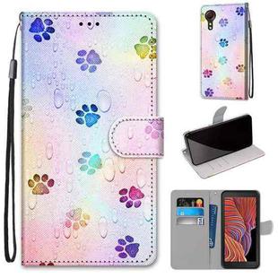 For Samsung Galaxy Xcover 5 Coloured Drawing Cross Texture Horizontal Flip PU Leather Case with Holder & Card Slots & Wallet & Lanyard(Footprint Water Drops)