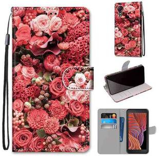 For Samsung Galaxy Xcover 5 Coloured Drawing Cross Texture Horizontal Flip PU Leather Case with Holder & Card Slots & Wallet & Lanyard(Pink Rose Garden)