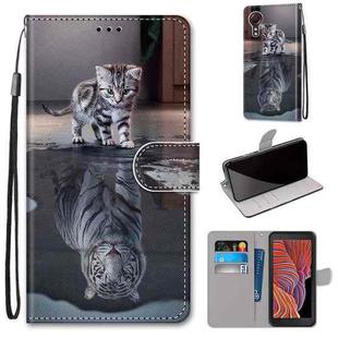 For Samsung Galaxy Xcover 5 Coloured Drawing Cross Texture Horizontal Flip PU Leather Case with Holder & Card Slots & Wallet & Lanyard(Cat Becomes Tiger)