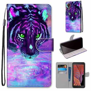 For Samsung Galaxy Xcover 5 Coloured Drawing Cross Texture Horizontal Flip PU Leather Case with Holder & Card Slots & Wallet & Lanyard(Tiger Drinking Water)