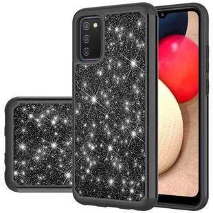 For Samsung Galaxy A02s (US Version) Glitter Powder Contrast Skin Shockproof Silicone + PC Protective Case(Black)