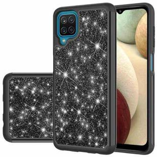 For Samsung Galaxy A12 Glitter Powder Contrast Skin Shockproof Silicone + PC Protective Case(Black)