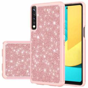 For LG Stylo 7 4G Glitter Powder Contrast Skin Shockproof Silicone + PC Protective Case(Rose Gold)