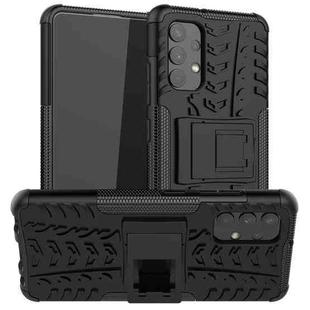 For Samsung Galaxy A32 4G Tire Texture Shockproof TPU+PC Protective Case with Holder(Black)