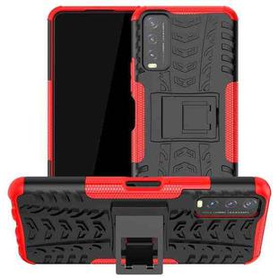 For vivo Y20 Tire Texture Shockproof TPU+PC Protective Case with Holder(Red)