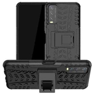 For vivo Y20 Tire Texture Shockproof TPU+PC Protective Case with Holder(Black)