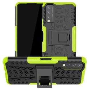 For vivo Y20 Tire Texture Shockproof TPU+PC Protective Case with Holder(Green)