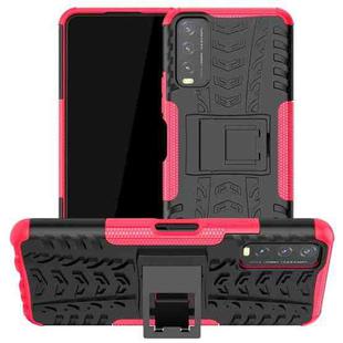 For vivo Y20 Tire Texture Shockproof TPU+PC Protective Case with Holder(Pink)