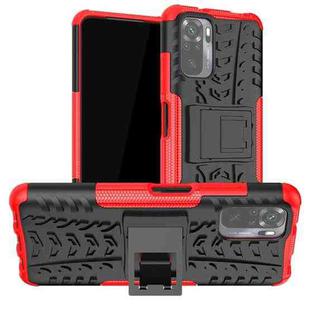 For Xiaomi Redmi Note 10 Tire Texture Shockproof TPU+PC Protective Case with Holder(Red)