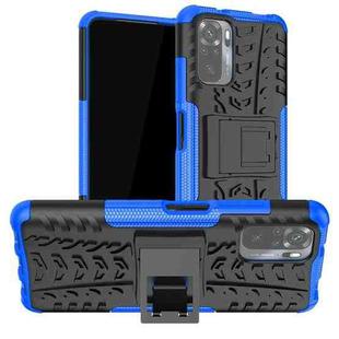 For Xiaomi Redmi Note 10 Tire Texture Shockproof TPU+PC Protective Case with Holder(Blue)