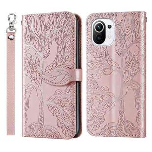 For Xiaomi Mi 11 Life of Tree Embossing Pattern Horizontal Flip Leather Case with Holder & Card Slot & Wallet & Photo Frame & Lanyard(Rose Gold)