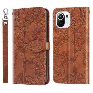 For Xiaomi Mi 11 Life of Tree Embossing Pattern Horizontal Flip Leather Case with Holder & Card Slot & Wallet & Photo Frame & Lanyard(Brown)