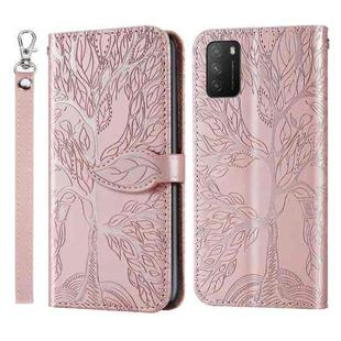 For Xiaomi Poco M3 Life of Tree Embossing Pattern Horizontal Flip Leather Case with Holder & Card Slot & Wallet & Photo Frame & Lanyard(Rose Gold)
