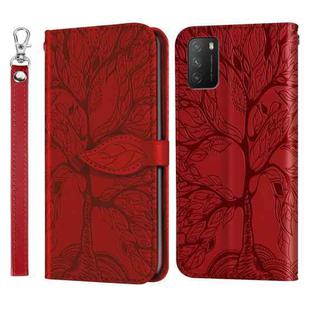 For Xiaomi Poco M3 Life of Tree Embossing Pattern Horizontal Flip Leather Case with Holder & Card Slot & Wallet & Photo Frame & Lanyard(Red)