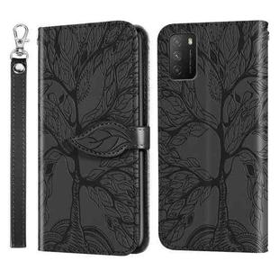 For Xiaomi Poco M3 Life of Tree Embossing Pattern Horizontal Flip Leather Case with Holder & Card Slot & Wallet & Photo Frame & Lanyard(Black)