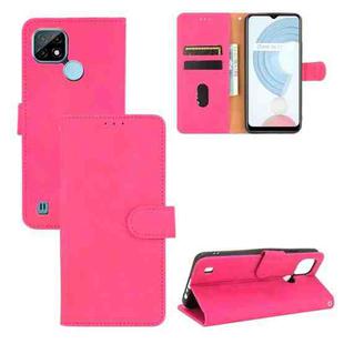 For OPPO Realme C21 Solid Color Skin Feel Magnetic Buckle Horizontal Flip Calf Texture PU Leather Case with Holder & Card Slots & Wallet(Rose Red)