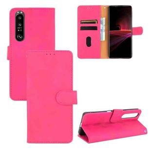 For Sony Xperia 1 III Solid Color Skin Feel Magnetic Buckle Horizontal Flip Calf Texture PU Leather Case with Holder & Card Slots & Wallet(Rose Red)