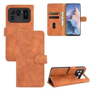 For Xiaomi Mi 11 Ultra Solid Color Skin Feel Magnetic Buckle Horizontal Flip Calf Texture PU Leather Case with Holder & Card Slots & Wallet(Brown)
