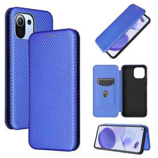 For Xiaomi Mi 11 Lite Carbon Fiber Texture Horizontal Flip TPU + PC + PU Leather Case with Card Slot(Blue)