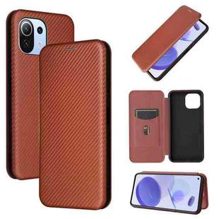 For Xiaomi Mi 11 Lite Carbon Fiber Texture Horizontal Flip TPU + PC + PU Leather Case with Card Slot(Brown)