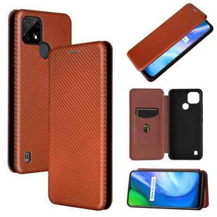 For Realme C21 Carbon Fiber Texture Horizontal Flip TPU + PC + PU Leather Case with Card Slot(Brown)