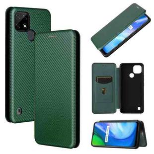 For Realme C21 Carbon Fiber Texture Horizontal Flip TPU + PC + PU Leather Case with Card Slot(Green)