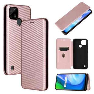 For Realme C21 Carbon Fiber Texture Horizontal Flip TPU + PC + PU Leather Case with Card Slot(Pink)
