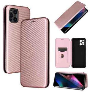 For Oppo Find X3 / X3 Pro Carbon Fiber Texture Horizontal Flip TPU + PC + PU Leather Case with Card Slot(Pink)