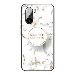 For Xiaomi Redmi K40 / K40 Pro / K40 Pro+ Marble Tempered Glass Back Cover TPU Border Case(HCBL-16)