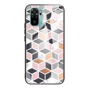 For Xiaomi Redmi Note 10 4G Marble Tempered Glass Back Cover TPU Border Case(HCBL-14)