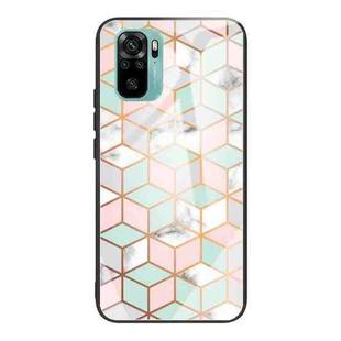 For Xiaomi Redmi Note 10 4G Marble Tempered Glass Back Cover TPU Border Case(HCBL-15)