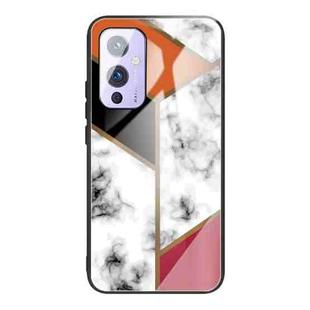 For OnePlus 9 Marble Tempered Glass Back Cover TPU Border Case(HCBL-1)