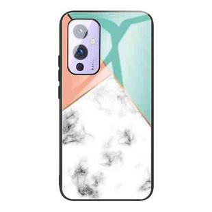 For OnePlus 9 Marble Tempered Glass Back Cover TPU Border Case(HCBL-8)