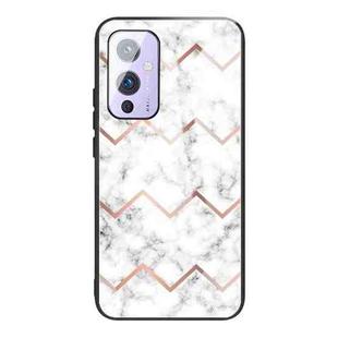 For OnePlus 9 Marble Tempered Glass Back Cover TPU Border Case(HCBL-9)