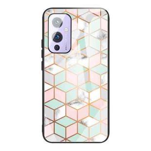 For OnePlus 9 Marble Tempered Glass Back Cover TPU Border Case(HCBL-15)