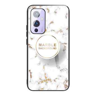 For OnePlus 9 Marble Tempered Glass Back Cover TPU Border Case(HCBL-16)