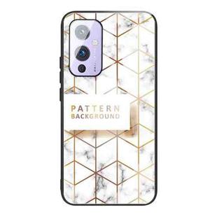 For OnePlus 9 Marble Tempered Glass Back Cover TPU Border Case(HCBL-19)