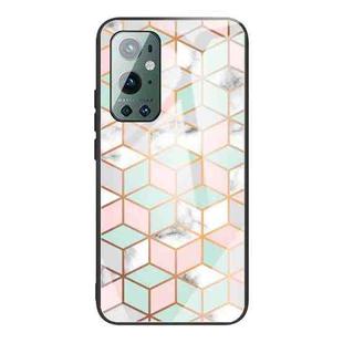 For OnePlus 9 Pro Marble Tempered Glass Back Cover TPU Border Case(HCBL-15)