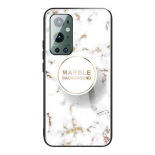 For OnePlus 9 Pro Marble Tempered Glass Back Cover TPU Border Case(HCBL-16)