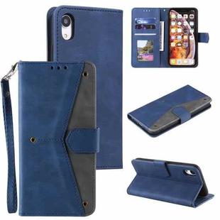 For iPhone X / XS Stitching Calf Texture Horizontal Flip Leather Case with Holder & Card Slots & Wallet(Dark Blue)